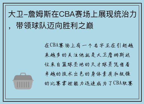 大卫-詹姆斯在CBA赛场上展现统治力，带领球队迈向胜利之巅