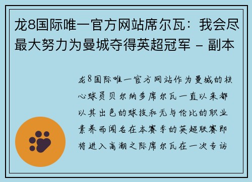 龙8国际唯一官方网站席尔瓦：我会尽最大努力为曼城夺得英超冠军 - 副本